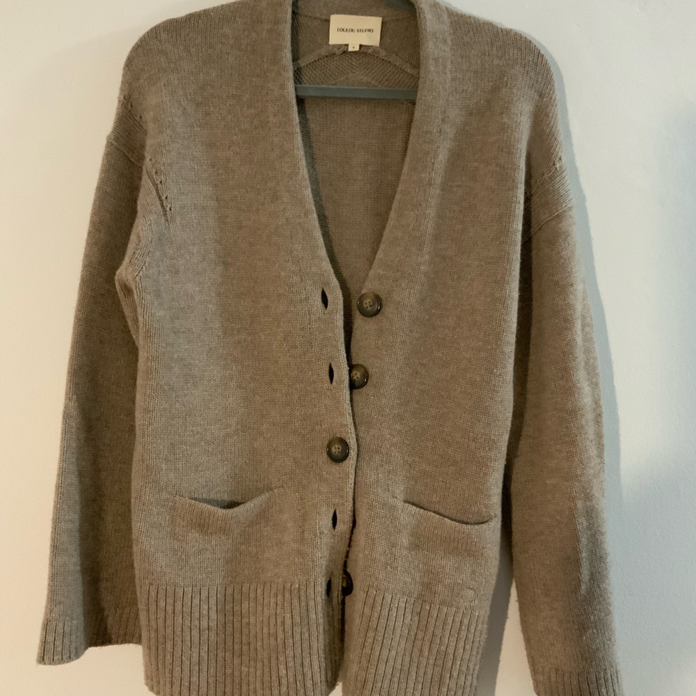 Loulou Studio Tan Cardigan Sweater 90% wool 10% cashmere